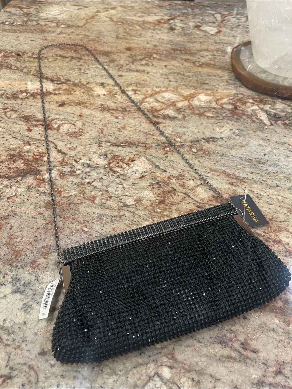 Natasha Couture Black Beaded Evening Shoulder Bag